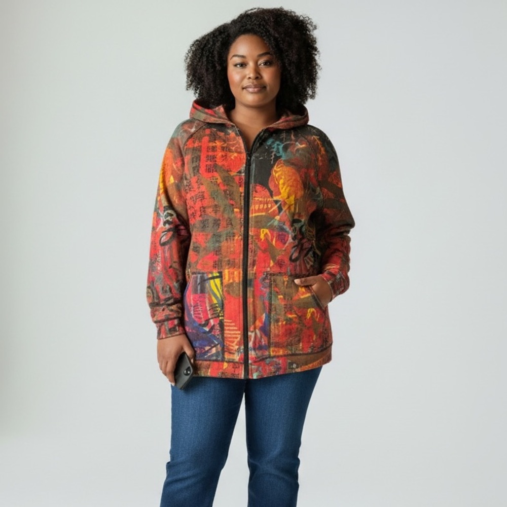 RARE Asian Inspired Chio's sz 1 Zip Hoodie Travelers Jacket Womens Colorful M 8